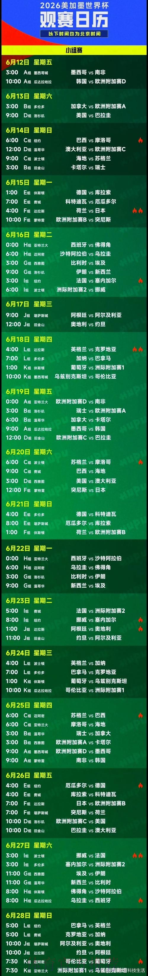 世界杯小组赛赛程完整版